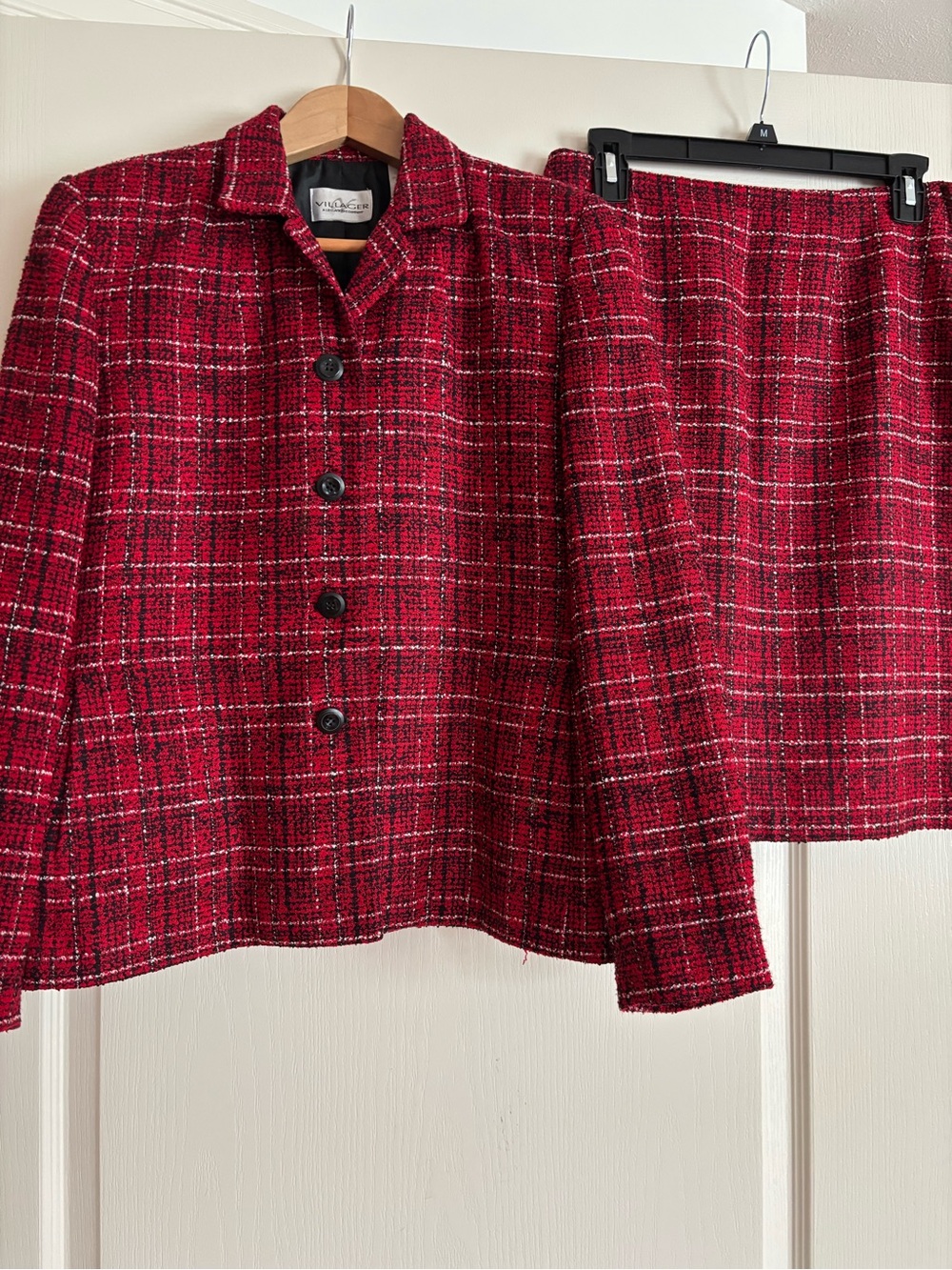 villager Red Tweed Blazer and Skirt Set
